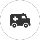 A black and white ambulance icon on a white background.